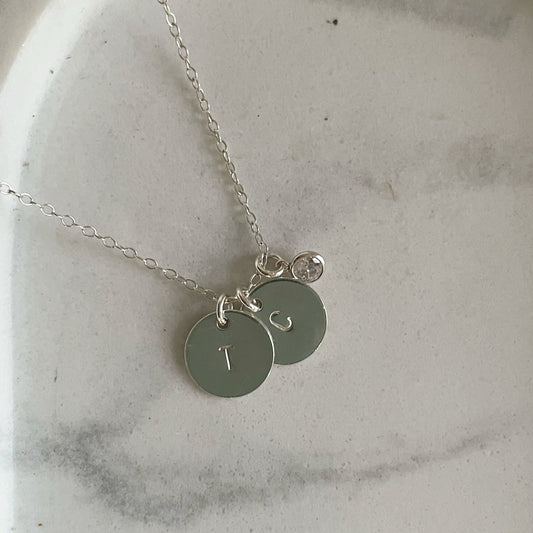 Sterling Silver Hand stamped Initial Necklace